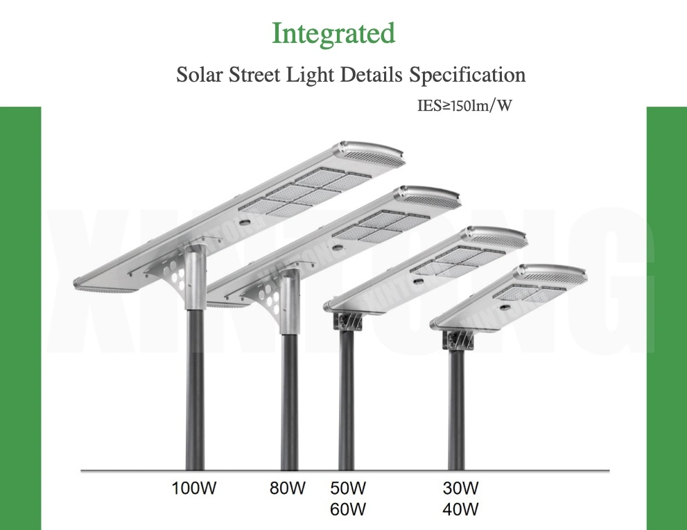 ISO9001 IP67 60watt 80W 120W 150W Waterproof LED Outdoor OEM ODM All in One Integrated Solar Power Garden Road Street Light with Lithium Battery